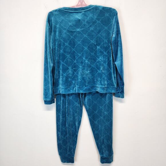Juicy Couture Velour Track Pajama Set Size S Allover Logo Teal Turquoise Y2K - Picture 2 of 13